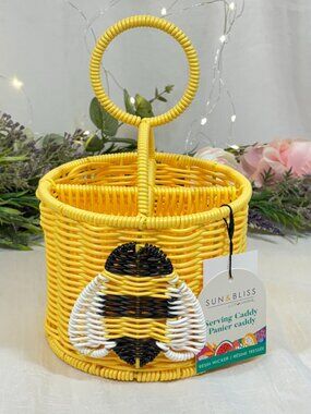 Ciroa Hello Summer Wicker Honey Bumble Bee Resin Wicker Utensil Holder New